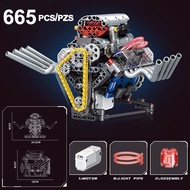 Motorized V8 ถังเครื่องยนต์ Technic Car ของเล่น V8 เครื่องยนต์ Building Block Assembly 660pcs ถังเคร