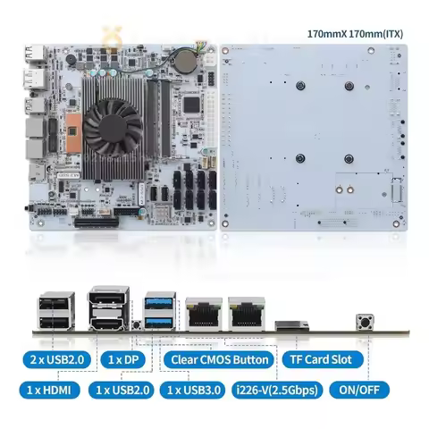 8-Bay NAS Motherboard, Onboard i5-8265UES, 8×SATA3.0 + Dual M.2 NVMe + Dual Channel DDR4