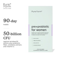 Pure Form® Pre + Probiotic for Women | 50 Billion CFU Vaginal Probiotic Strains + Prebiotic Fiber