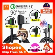 SHIP FROM KL MCDODO 100% Original 90 Degree Fast Charging iPhone / Micro Usb / Type-C Usb Cable for 