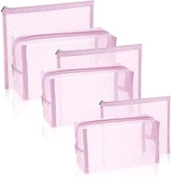 SUPACOOL Set of 4 Travel Mesh Cosmetic Makeup Organizer Bags with Zipper diaper bag organizing pouches Nylon toiletries Bag For Women and Men 4pcs (S/M/L/XL), Pink(6pcs)