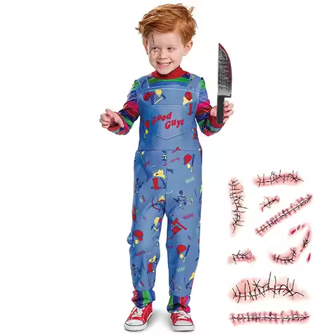 Movie Horror Chucky Halloween Girl Costume, Child Play Toddler Chucky Costume Gift with Scar Tattoo