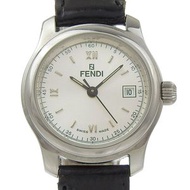 二手FENDI Olologi 女士手錶，210L 不銹鋼和皮革，石英機芯，模擬顯示，銀色錶盤。