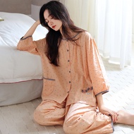 Woven Pure Cotton Gauze Pajamas Women Spring Three-Quarter Sleeve Ankle-Length Pants 2025 Days Cotto