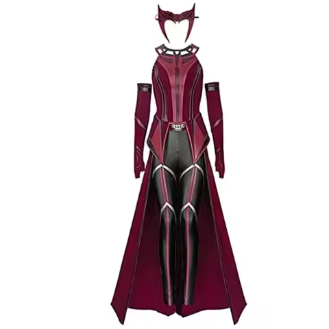 Female Wanda Maximoff Cosplay Costume Scarlet Witch Headwear Cloak And Pants Full Set Outfit Hallowe