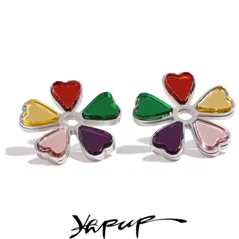 Yhpup Colorful Acrylic Flower Plant Charm Stud Earrings for Women Stainless Steel Fashion Italy Tren