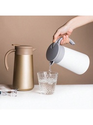 1pc 304 Stainless Steel Coffee Pot 800ml/27oz Simple Design With Button Thermal Flask For Home, Offi