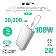 Aukey PB-Y48 Spark Sling 100W 20000mAh Compact Fast Charging Power Bank Built-in USB-C Cable (24 Mon
