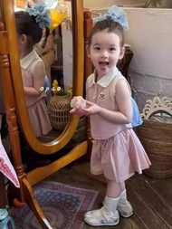 女童夏季小熊POLO領短褲套裝 學院風背心兩件套 透氣舒適- 粉色套裝 80cm