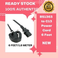 🔌[P02] Power Cord C13 3 Pin UK-BS1363 10A-250V Computer PC Power Cord Cable (6 Feet /1.8 Meter)