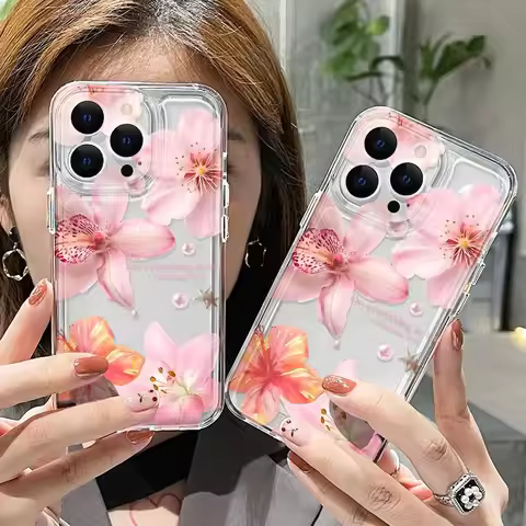 Flower Pink Rose Clear Phone Case For Samsung A04 A05S A06 A50 A51 A52 A53 A54 A55 A56 A71 A72 A73 M