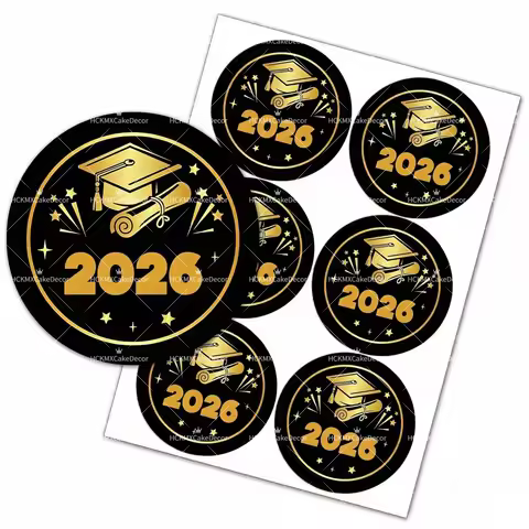60pcs 2026 Graduation Cupcake Toppers Black Gold Grad Cap Diploma Edible Cake Decor for 2026 Graduat