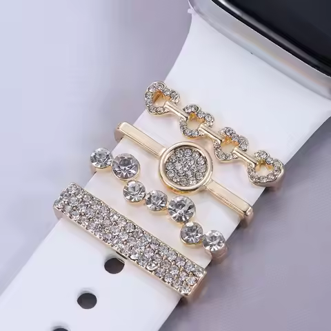 Metal Diamond Strap Decorative Ring For Apple Watch Band Charms Ornament Smart Watch Silicone Bracel