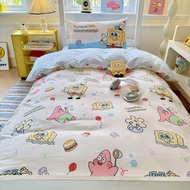 4 IN 1 Cartoon Style SpongeBob SquarePants Print Bedding Set For Student Flat Sheet Quilt Cover Pill