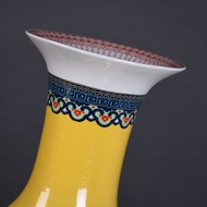 S/🌔Jingdezhen Ceramic Vase Glazed Yellow Peony Flower and Bird Floor Vase Classical Home Furnishings BPFQ
