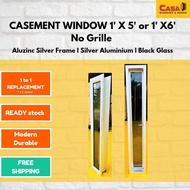 1'X5'// 1'X6' (No Grille) Tingkap Casement Frame Silver Aluzinc Cermin Hitam🔥READY STOCK✅FREE SHIPPI