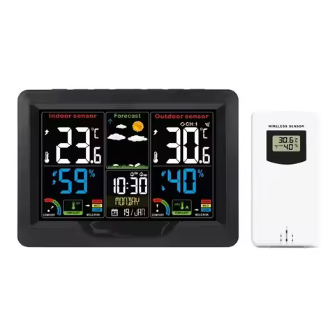 3383C Weather Clock Indoor Outdoor Temperature Humidity Meter Wireless Sensor Electronic Alarm Clock