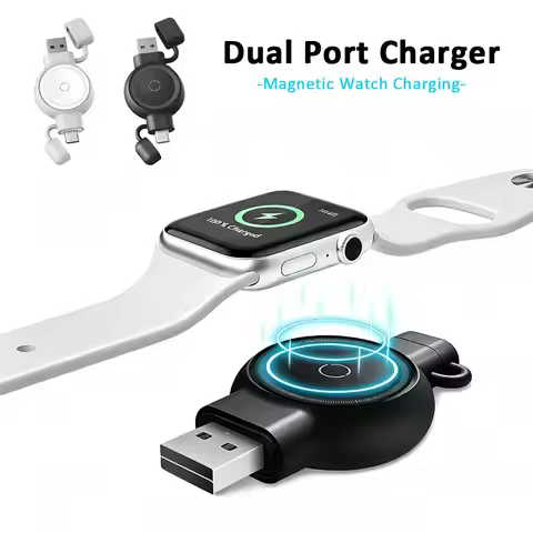 Dual Port Magnetic Watch Wireless Charger USB/Type C for Apple Watch Series 11 10 9 8 7 6 Ultra 3/2 