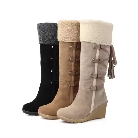 Women's High Boots 2022 Winter Fashion Lace-up Tassel Long Boots Women Platform Wedge Snow Boots War