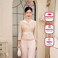 [FREESHIP 0Đ] Áo vest text kẻ cổ phối trắng kem kèm đai 87970K93 Toson