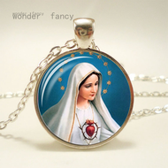 Virgin Mary จี้แก้วเด็กทารกพระเยซูคริสต์คริสเตียนเครื่องประดับพระเยซูสร้อยคอภาพวาดสีน้ำมันของขวัญสำหรับผู้ชายผู้หญิง | สร้อยคอจี้