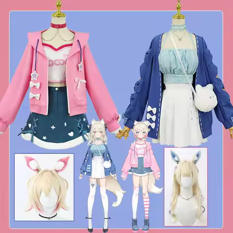 Hololive EN Fuwawa Mococo Anime Vtuber Cosplay Costume: New Fuwa Moco Outfit Suit, Wig, Party Dress,