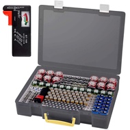 Battery Organizer Storage Holder- Batteries Case Containers Box with Tester Checker BT-168. Garage O