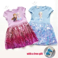 Frozen Dress for Girls Kids Dress With Sequins Party Costume for 3-8Y with a Snow Hariclip