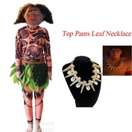 Moana 2 Maui Costume Cosplay Costume For Adult Men Hook กระโปรงใบไม้ เสื้อยืดเครื่องแต่งกายคอสเพลย์ช