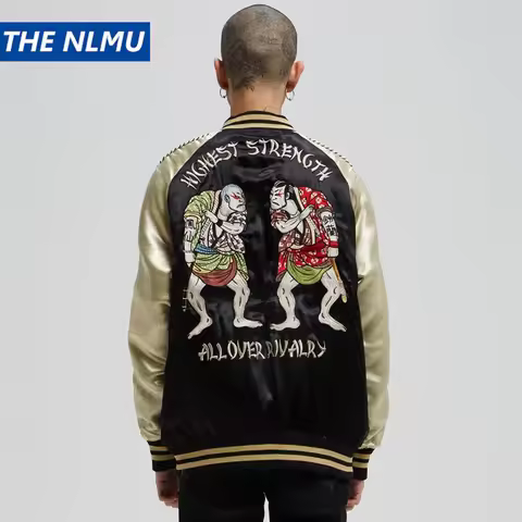 Vintage Streetwear Japanese Sukajan Souvenir Jacket 2025 Spring Funny Embroidered Baseball Jacket Lo