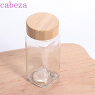 CABEZA Spice Bottle, Perforated Glass Spice Jars, 4oz Transparent with Bamboo wood lid Square Seasoning Bottle Powder