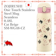 ZOJIRUSHI Water Bottle One Touch Stainless Steel Mug Seamless 0.48L Cat Beige SM-WG48-CZ girl cute