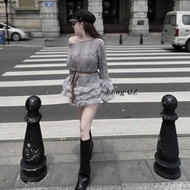 Beautiful women's dress, off-the-shoulder wool dress with long sleeves and fur skirt 222(Z1) Mn