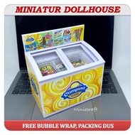 PAKET HEMAT MINIATUR FREEZER ICE CREAM & 12 PCS DOLLHOUSE ICE CREAM WALLS , AICE, CAMPINA