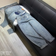 [N433-NA NA Denim Fashion] Min Min embroidered Baggy Jeans, dark blue QCCC fabric, 97cm long