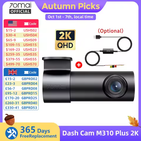 70mai Dash Cam M310 Plus 2K 1440P Super Night Vision F1.55 Aperture 70mai M310 2K Car DVR 24H Parkin