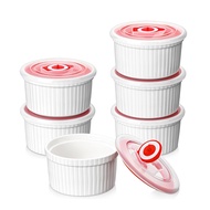 LINSBAYWU 6pcs Porcelain Ramekin 8 Oz with Lid Pudding Cup Multifunctional High Temperature Resistan