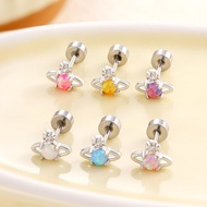 Opal Stone Opal Saturn Earrings Niche High-End Titanium Steel Screw Earrings