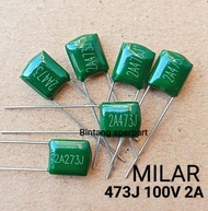 (10 BUAH) KAPASITOR MILAR 473J 100V 2A 47k 47n 0.047uf CAPACITOR MILAR 473J 100V 2A MILAR 473K 100V 