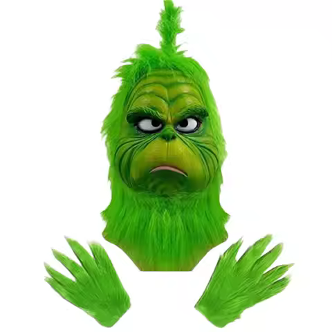 Christmas Internet Celebrity Costume: New Green Latex Grinch Mask with Long Hair - Monster Mask Hat 