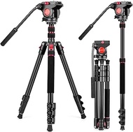 Fluid Head Tripod, Heavy Duty Tripod with Carry Bag, Professional Aluminium Tripod and Monopod for Video Camera Canon Nikon DSLR Camcorder (VT-H7)