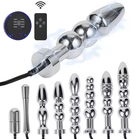 Remote Control Electric Shock Metal Anal Plug Beginner Anus Dilation Prostate Massager Masturbation
