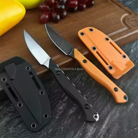 Kitchen Small Straight Knife, 8Cr13Mov Fixed Blade, Nylon Fiber Handle, with Sheath, Household Fruit