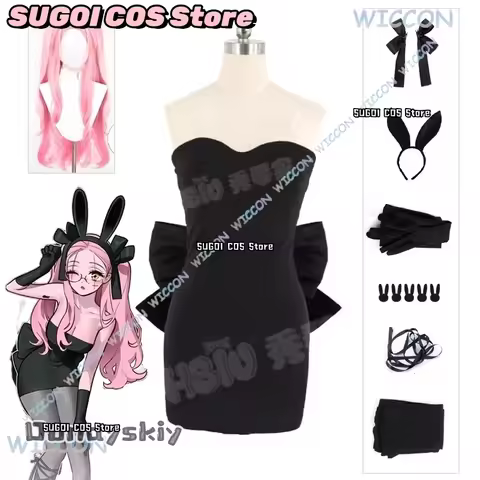 Anime Alien Stage Cosplay 3th Anniversary Mizi Cosplay Black Evening Dress Pink Wig Mizi Rabbit Coff