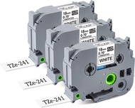 3Pack TZ Tape 18mm 0.7 Laminated White Compatible for Brother P Touch TZe-241 TZe241 3/4 Inch Label 