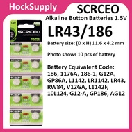[10pcs] SCRCEO LR43 186 AG12 386 Alkaline Button Battery 1.5V