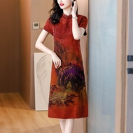 Fashion printed retro dress middle-aged and elderly women's clothing middle-aged and elderly mothers