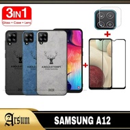 PAKET 3IN1 DEER Case Samsung A12 Softcase Casing + Tempered Glas