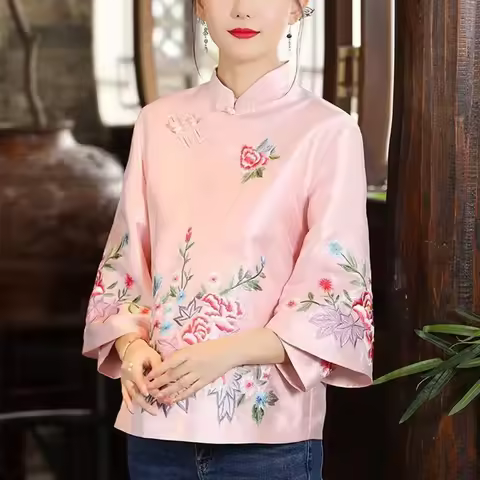 Blouse Eleganti Loose Female Shirt Autumn Ethnic Style Tang Suit Coat Vintage Harajuku Embroidery Ch