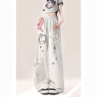 Dopamine Cat Print Gray Casual Pants - Women's Summer Loose Fit Long Pants